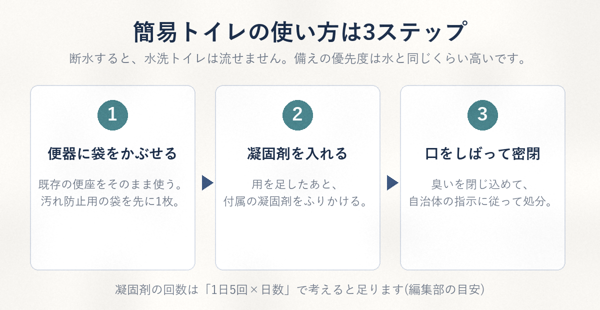簡易トイレの使い方3ステップ
