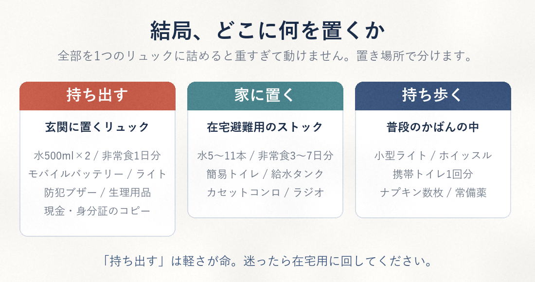 持ち出す・家に置く・持ち歩くの置き場所分け